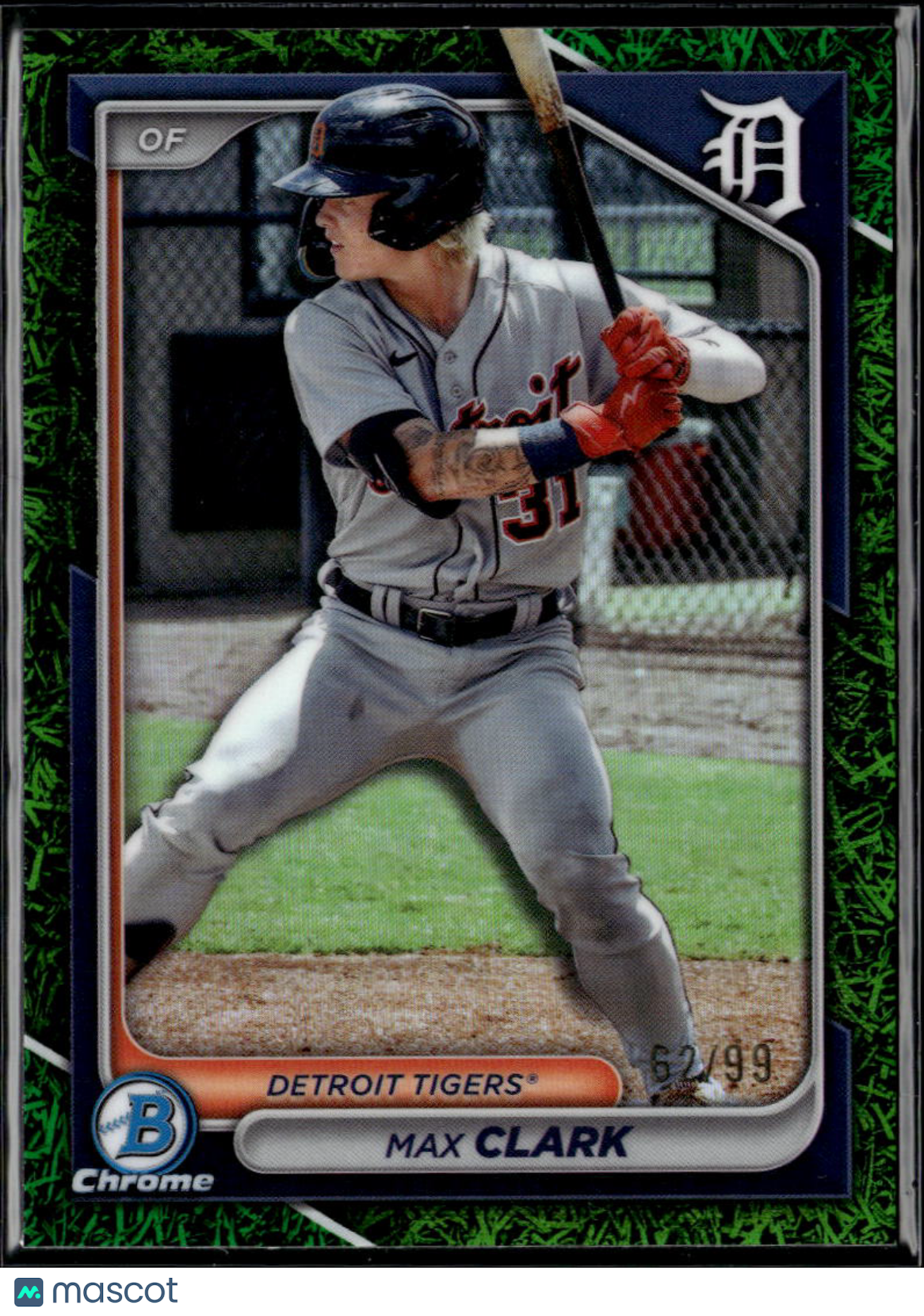 Max Clark 2024 Bowman Chrome Grass Green Refractor 62/99 Detroit Tigers