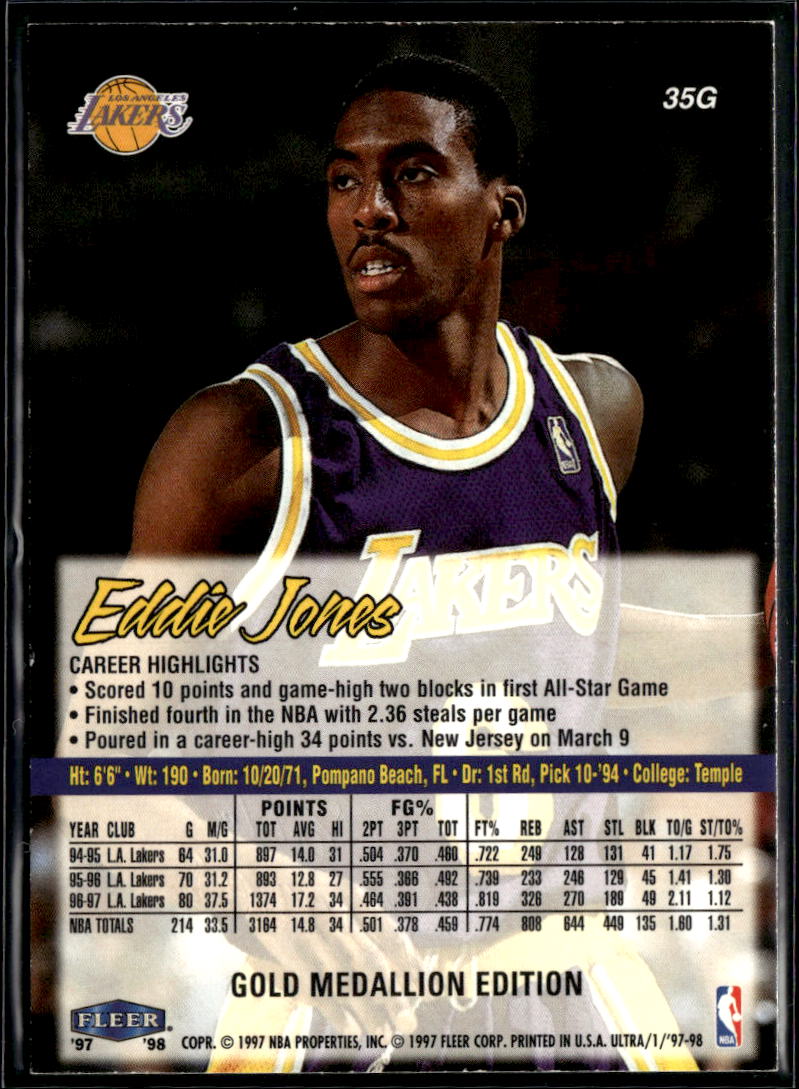 Eddie Jones 1997 Fleer Ultra Gold Medallion Edition ERROR Misprint #35G Lakers