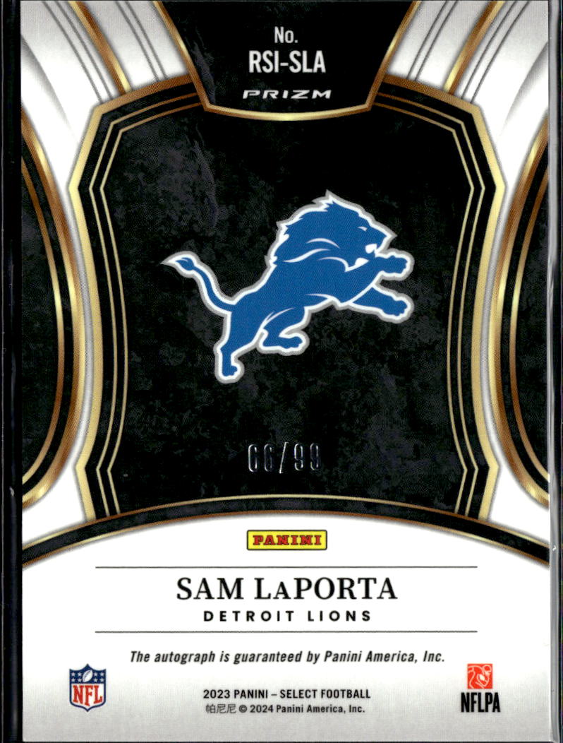 Sam LaPorta 2023 Select Auto Autograph Blue Rookie RC 66/99 Detroit Lions