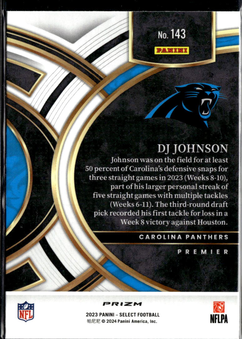 DJ Johnson 2023 Select Zebra SSP Rookie RC Carolina Panthers