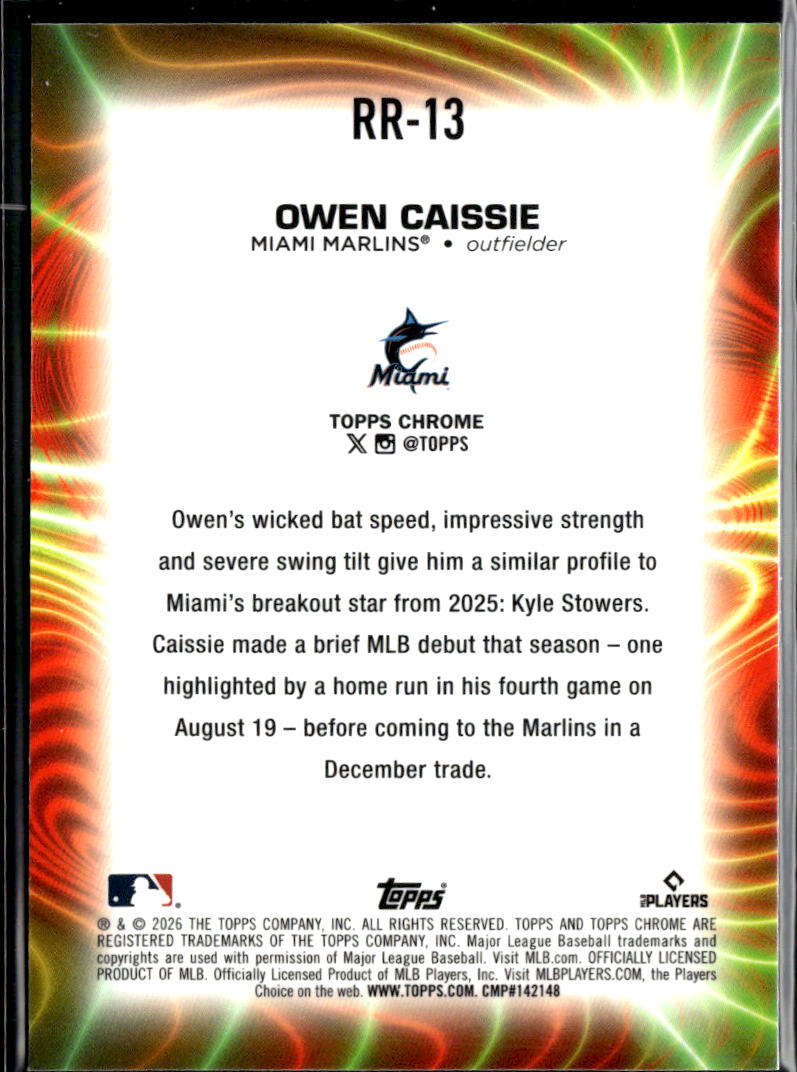 Owen Caissie 2026 Topps Chrome Radiating Rookies SSP RC Miami Marlins