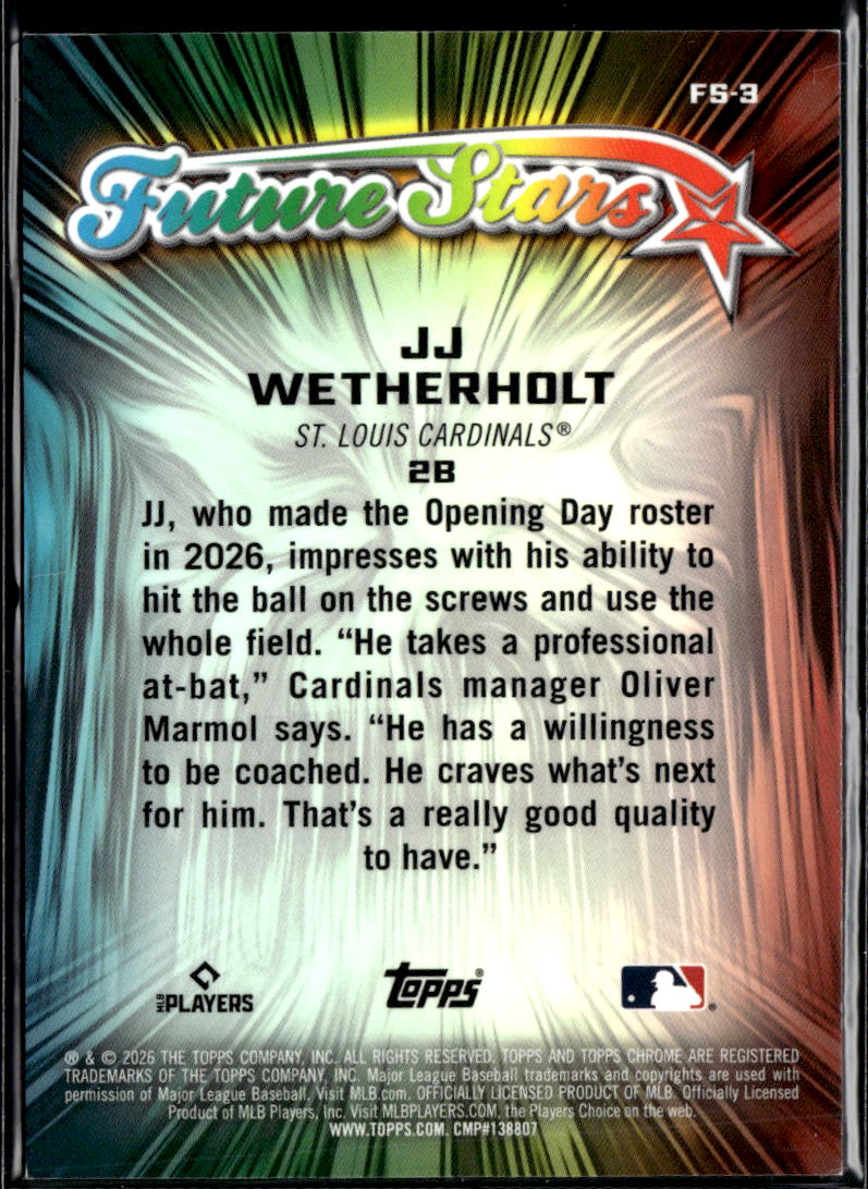 JJ Wetherholt 2026 Topps Chrome Future Stars Purple RC 22/75 Cardinals