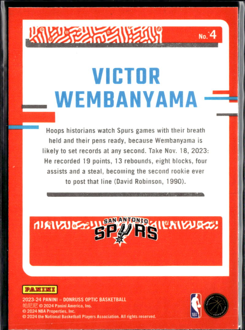 Victor Wembanyama 2023-24 Optic The Rookies RC San Antonio Spurs