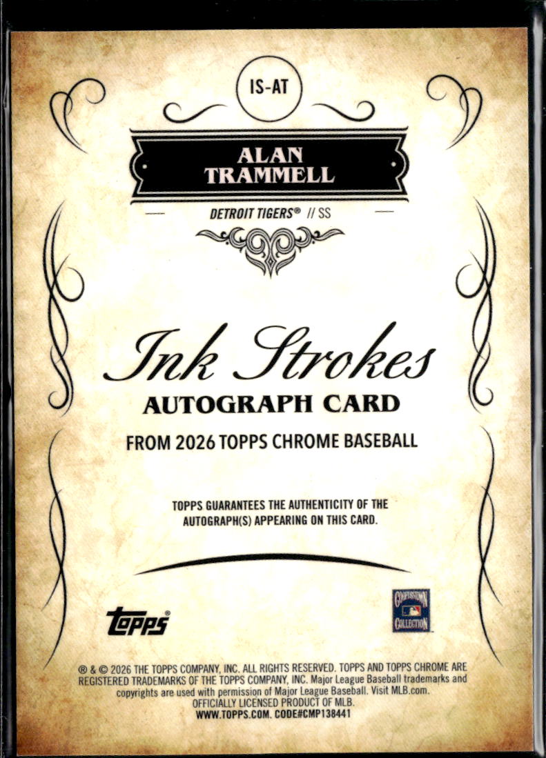 Alan Trammell 2026 Topps Chrome Auto Autograph 55/99 Green Detroit Tigers