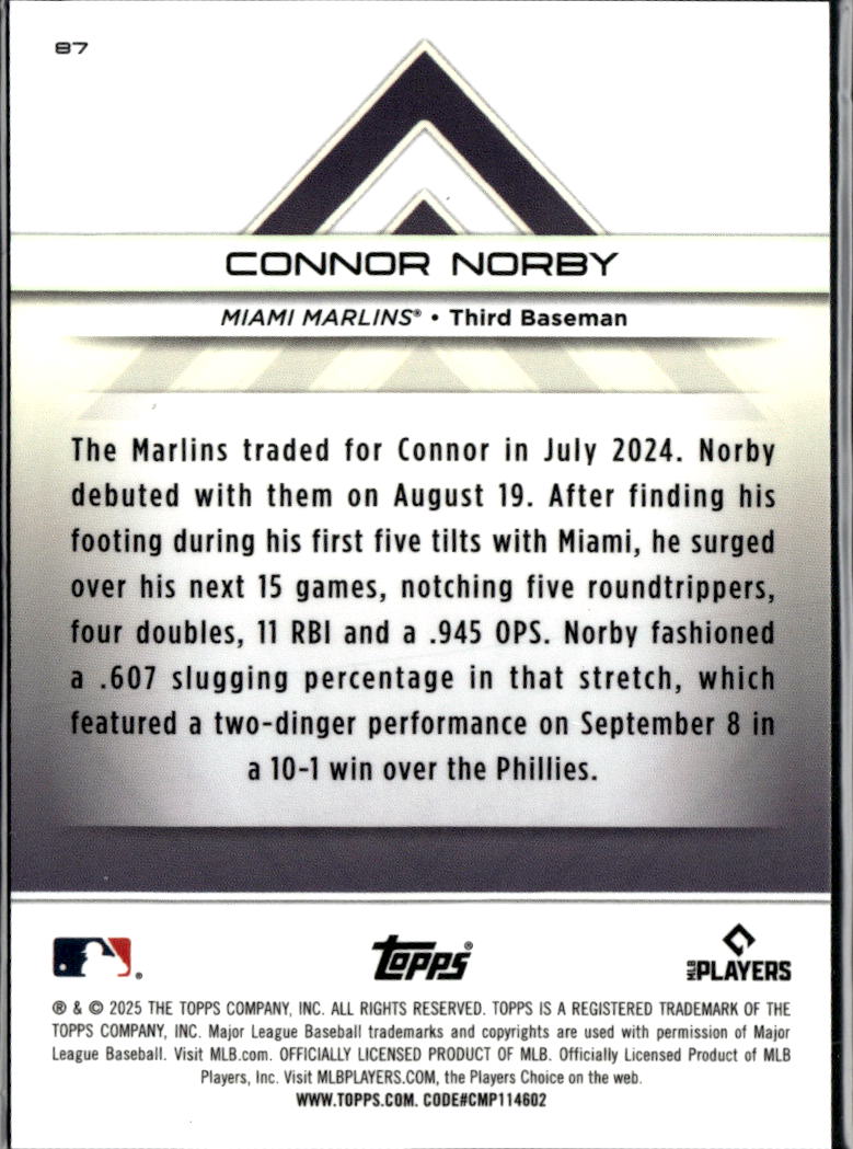 Connor Norby 2025 Topps Transcendent Orange Rookie RC SSP 11/25 Miami Marlins