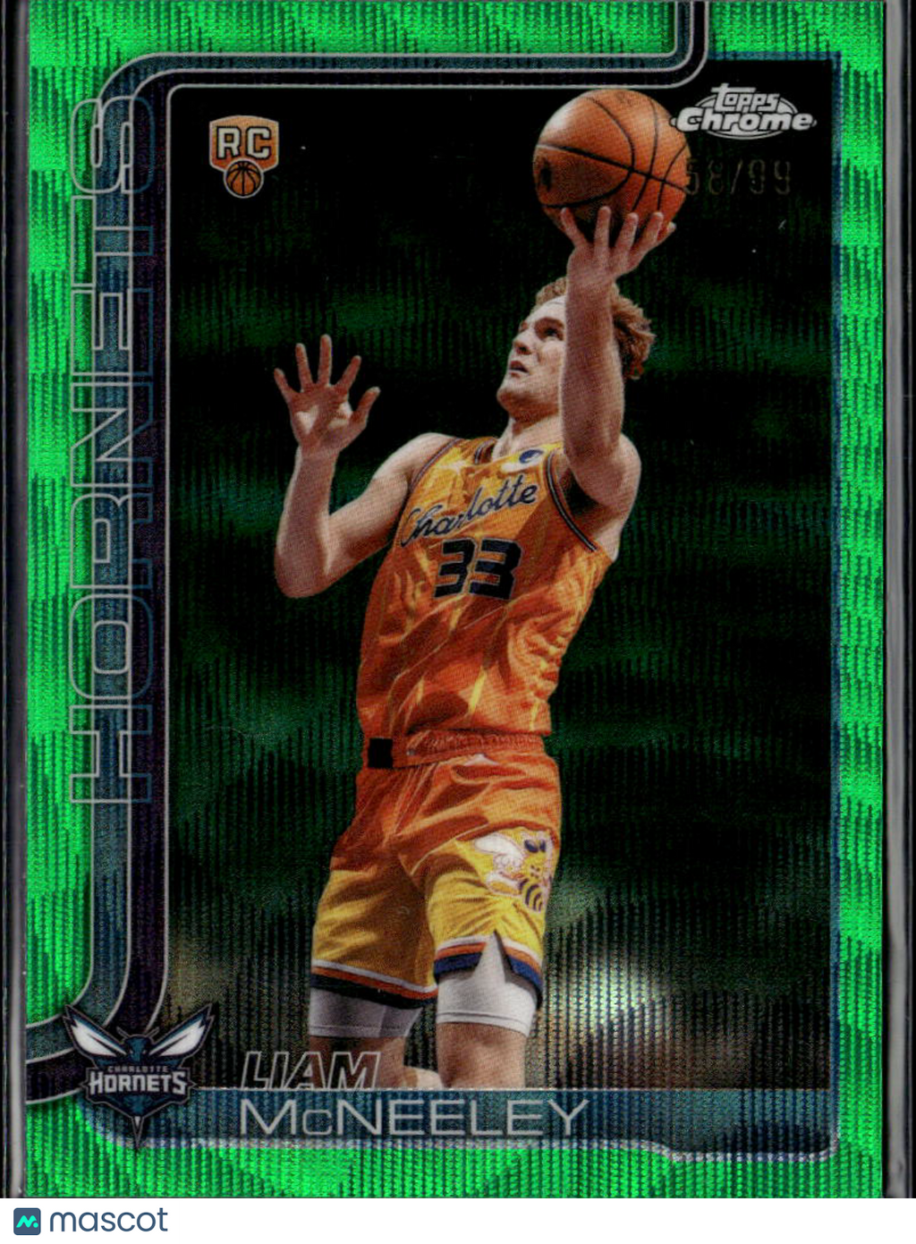 Liam McNeeley 2026 Topps Chrome Update RC Green Wave 58/99 Hornets