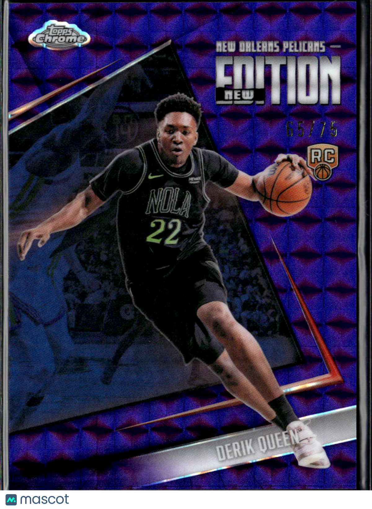 Derik Queen 2026 Topps Chrome Update New Edition RC Purple 65/75 Pelicans