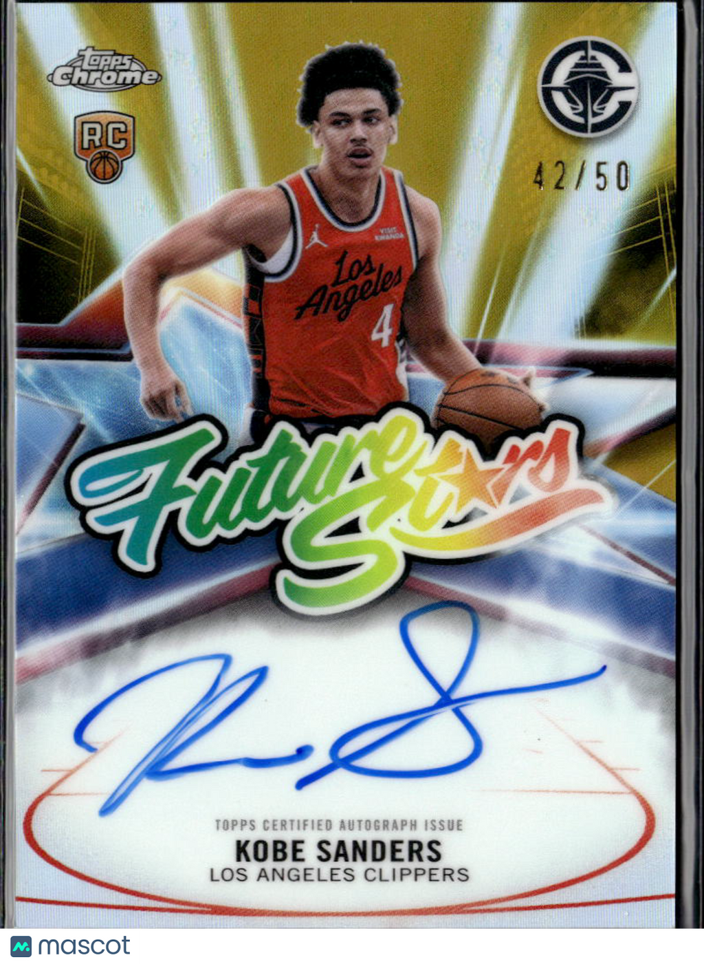 Kobe Sanders 2026 Topps Chrome Update GOLD Auto Autograph 42/50 Clippers