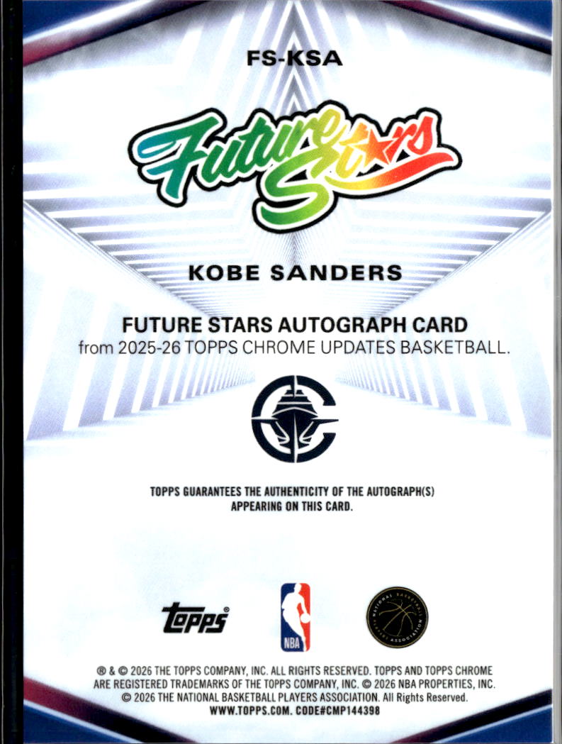 Kobe Sanders 2026 Topps Chrome Update GOLD Auto Autograph 42/50 Clippers