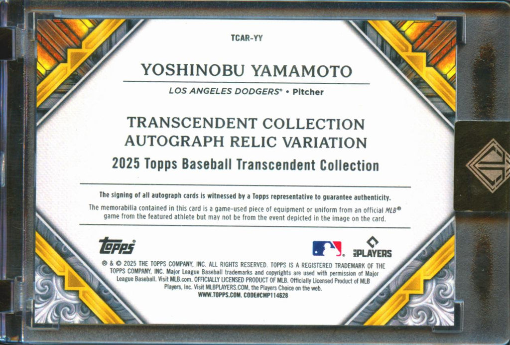 Yoshinobu Yamamoto 2025 Topps Transcendent Auto Autograph Patch 14/25 LA Dodgers
