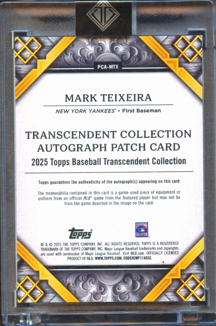Mark Teixeira 2025 Topps Transcendent Auto Autograph Patch 1/25 New York Yankees