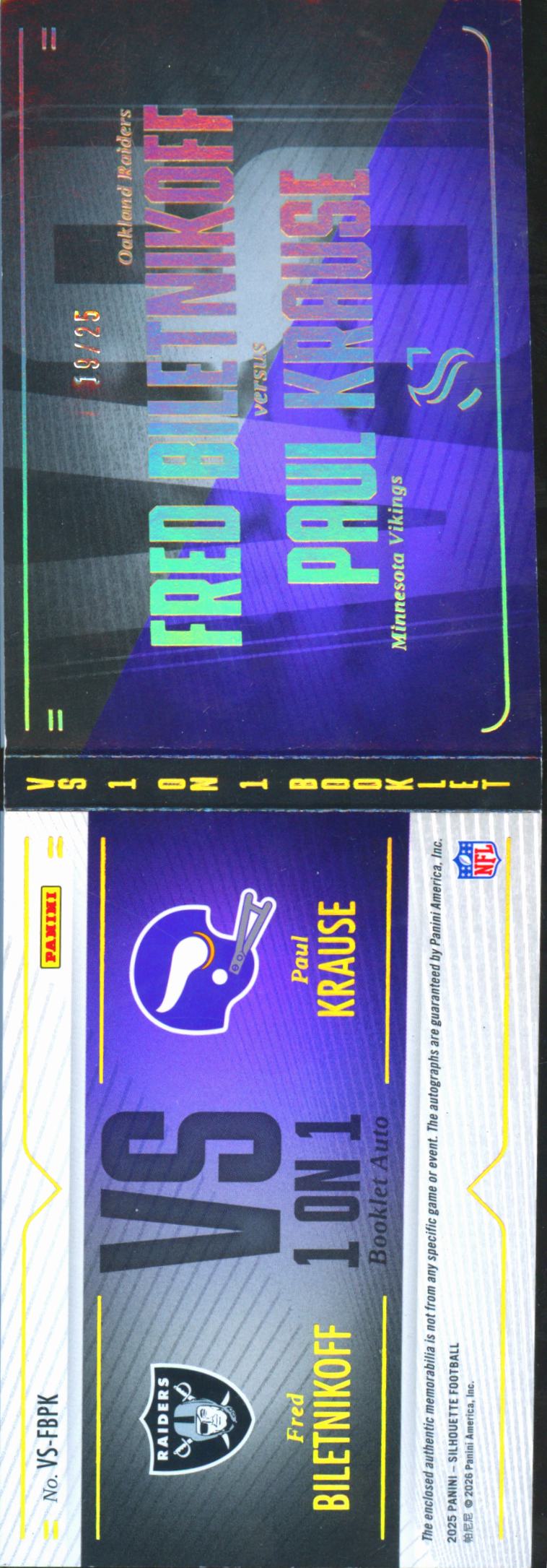 Paul Krause / Fred Biletnikoff 2025 Silhouette Auto Autograph Patch 19/25