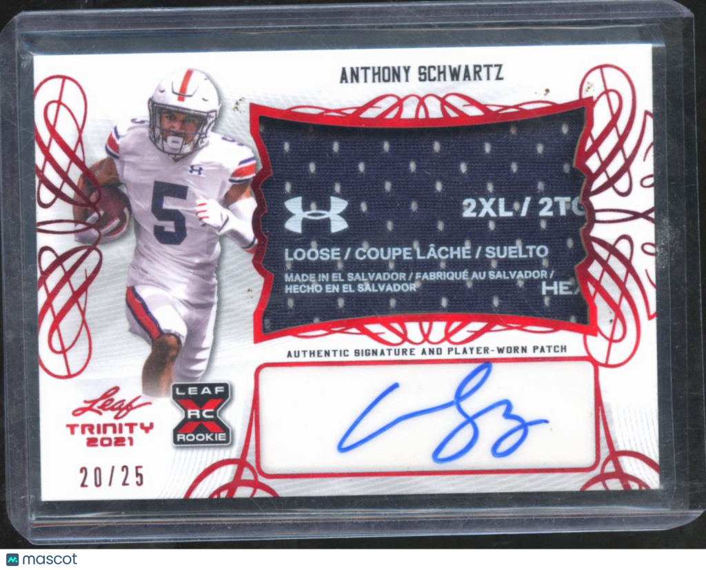 Anthony Schwartz 2021 Leaf Trinity Auto Autograph Laundry Tag RC Auburn 20/25