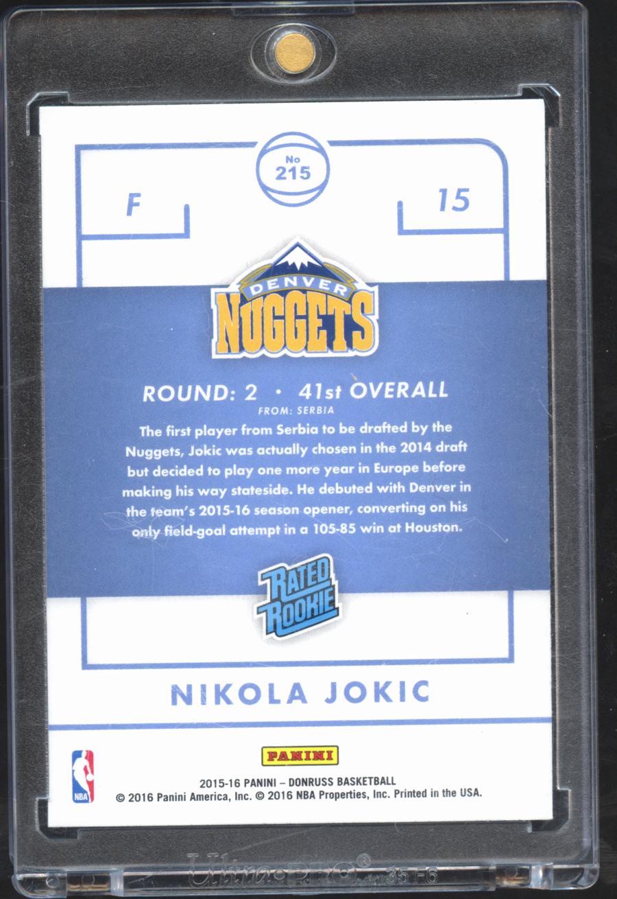 Nikola Jokic 2015-16 Donruss Rated Rookie RC #215 Denver Nuggets