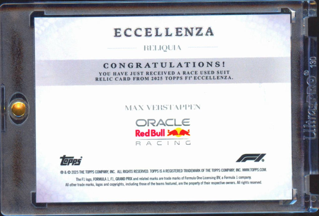 Max Verstappen 2025 Topps F1 Eccellenza Race Used Suit Patch Red Bull Racing