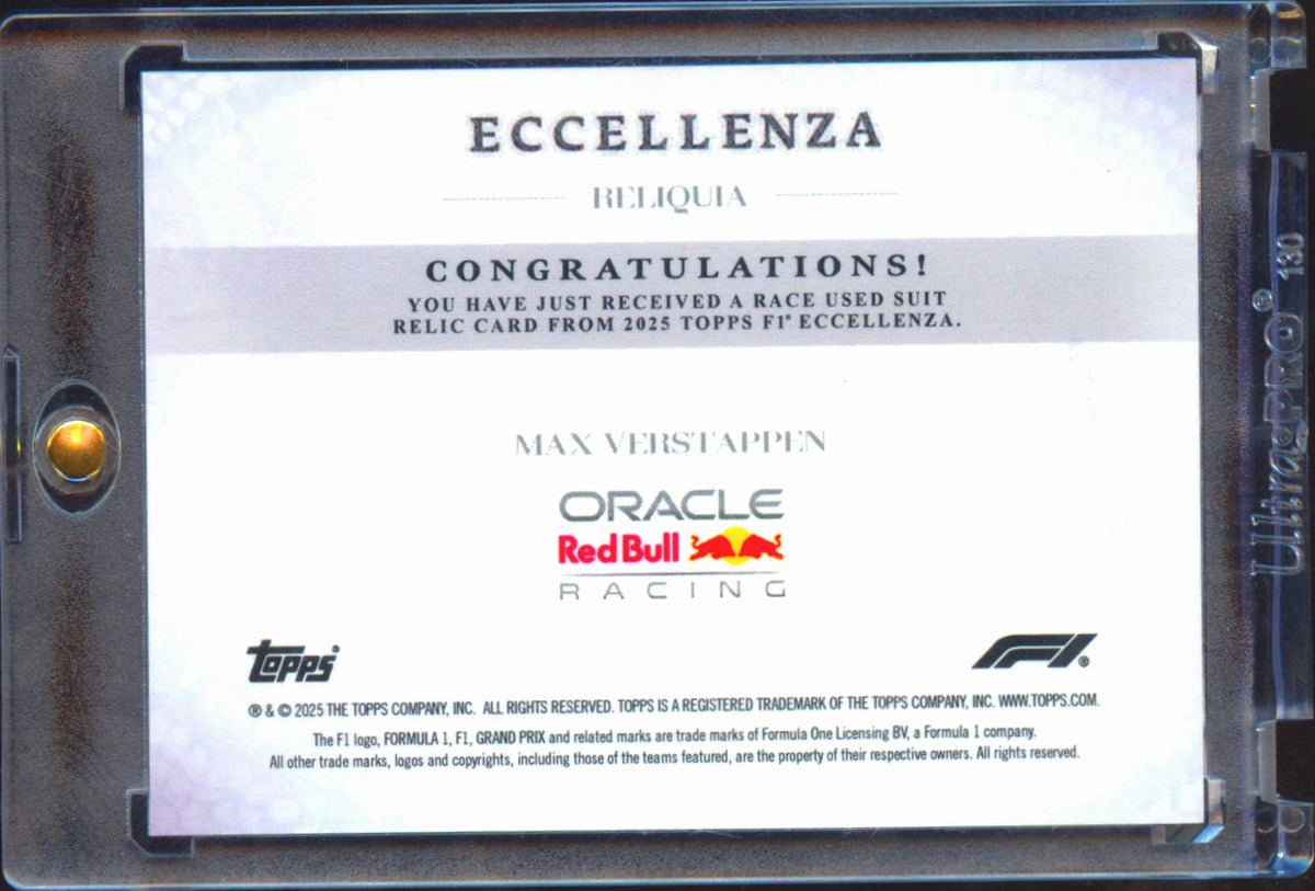 Max Verstappen 2025 Topps F1 Eccellenza Race Used Suit Patch Red Bull Racing