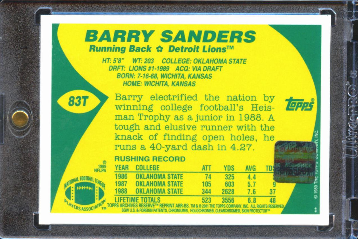 Barry Sanders 2001 Topps Archives Reserve Game Worn Patch Refractor Lions
