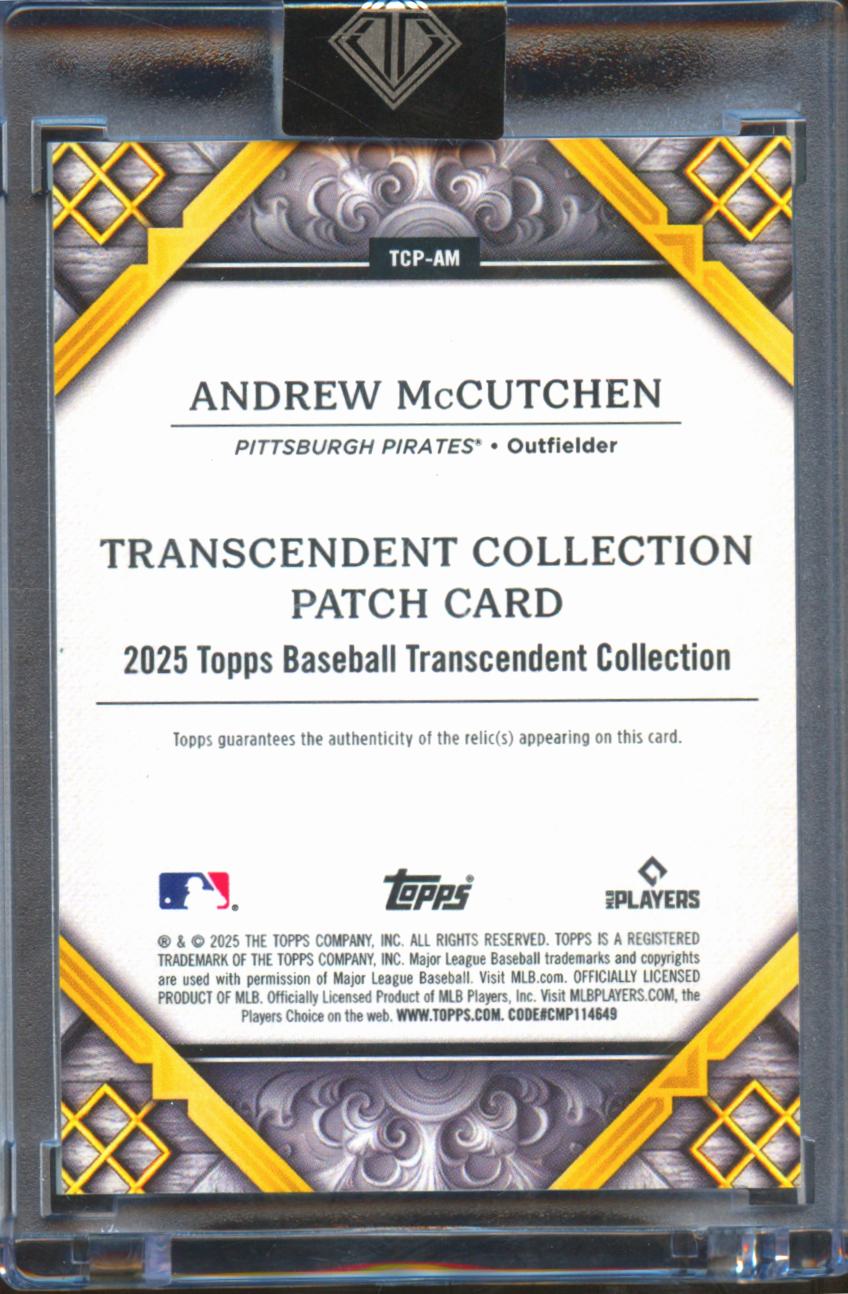 Andrew McCutchen 2025 Topps Transcendent Game Worn Patch 4/5 Pittsburgh Pirates