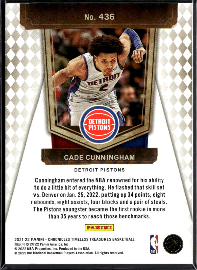 Cade Cunningham 2021-22 Timeless Treasures Rookie RC 126/249 Detroit Pistons