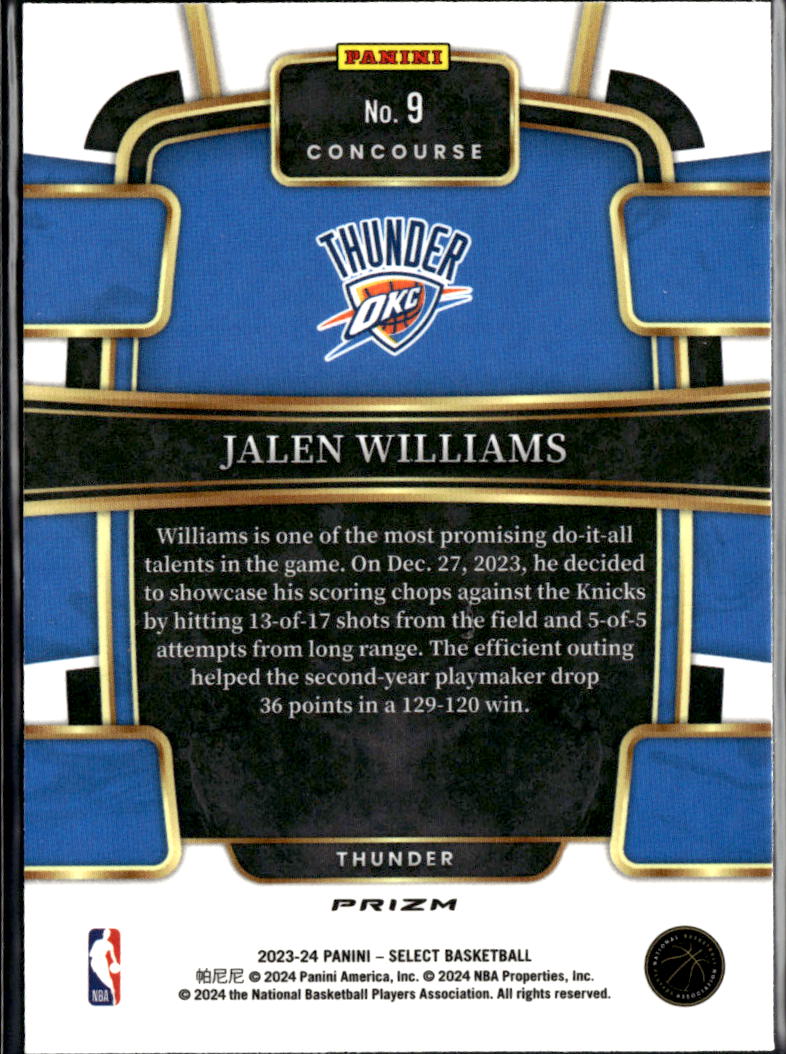 Jalen Williams 2023-24 Select Zebra Prizm SSP Oklahoma City Thunder