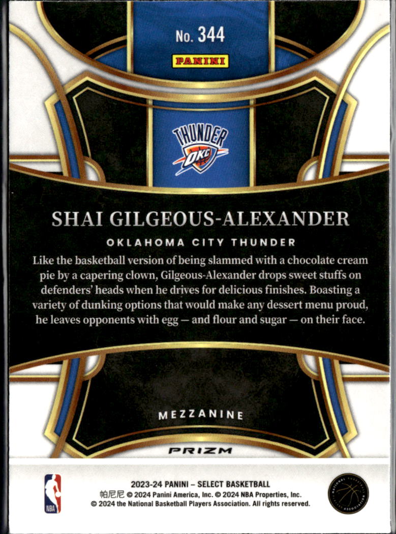 Shai Gilgeous-Alexander 2023-24 Select Mezzanine Zebra Prizm SSP OKC Thunder
