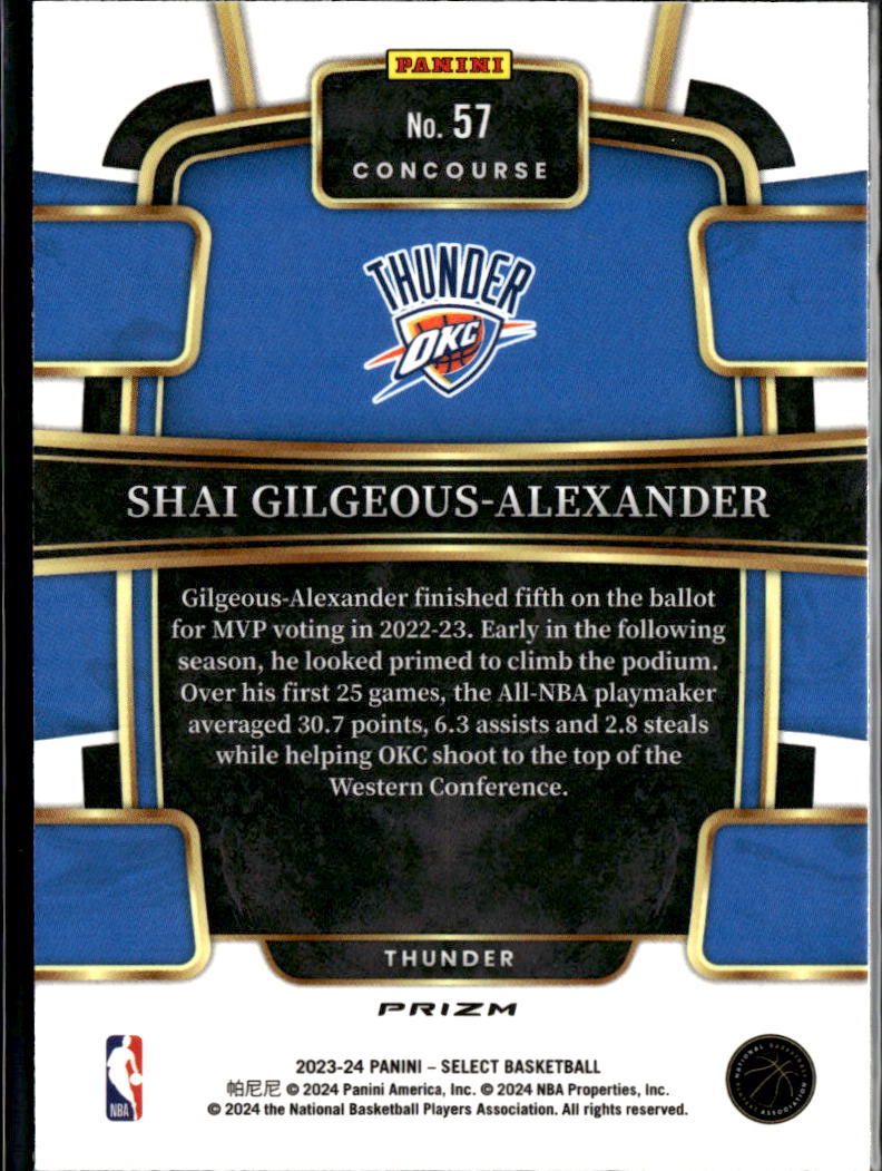 Shai Gilgeous-Alexander 2023-24 Select Tiger Prizm SSP Oklahoma City Thunder