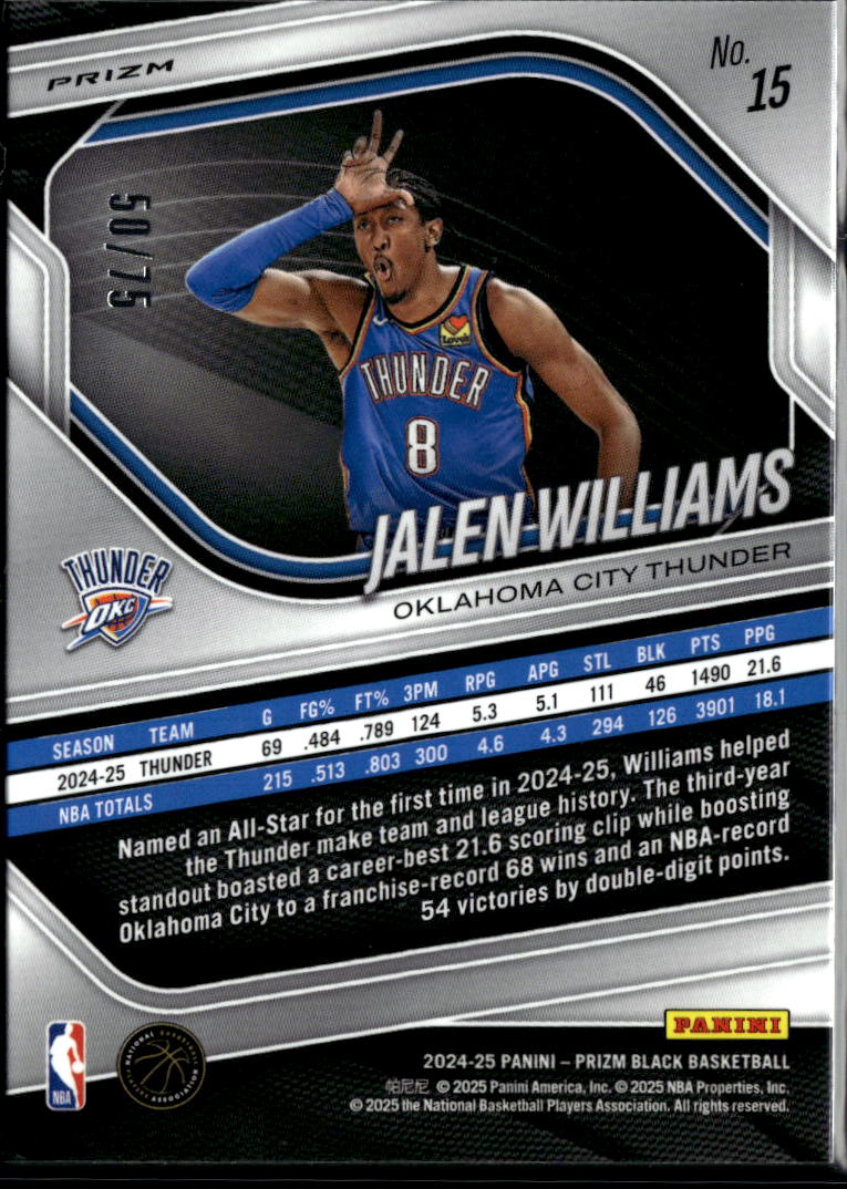 Jalen Williams 2024-25 Prizm Black Red Power 50/75 Oklahoma City Thunder