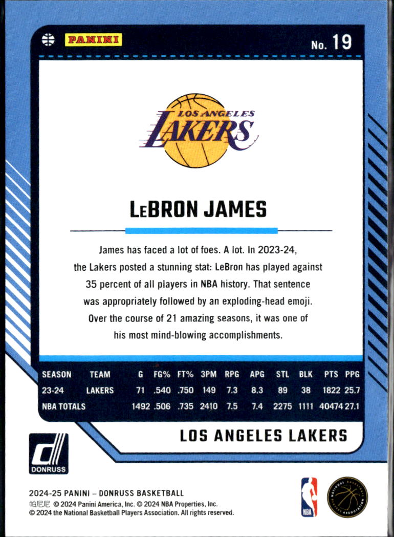 LeBron James 2024-25 Donruss Red Parallel 60/99 Los Angeles Lakers