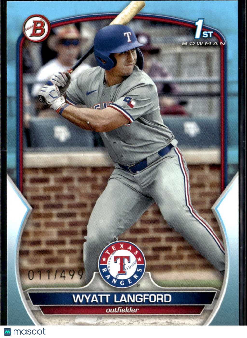 Wyatt Langford 2023 Bowman Draft Sky Blue 1st RC 11/499 Texas Rangers