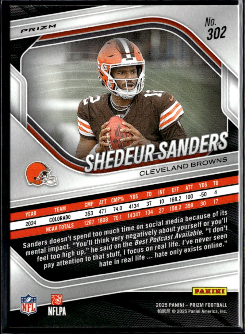 Shedeur Sanders 2025 Prizm Orange Ice Prizm Rookie RC #302 Cleveland Browns