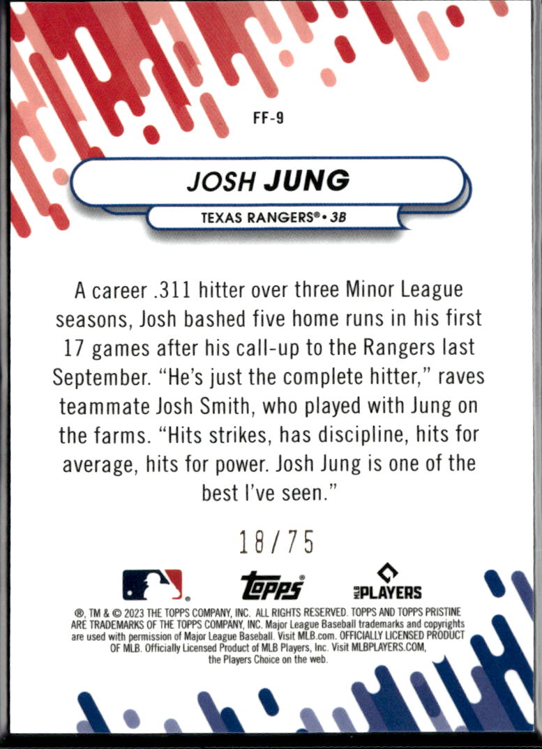 Josh Jung 2023 Topps Pristine Blue Refractor Rookie RC 18/75 Texas Rangers