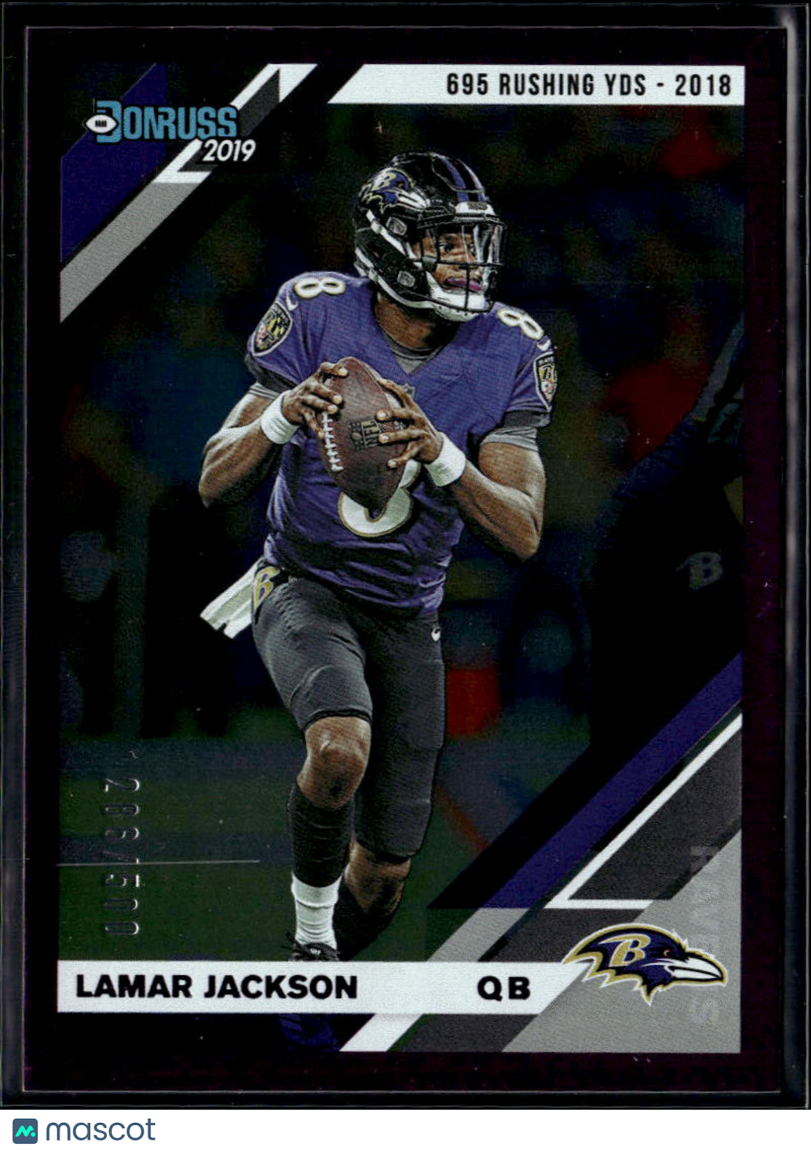 Lamar Jackson 2019 Donruss Purple Stat Line 2nd Year 286/500 Baltimore Ravens