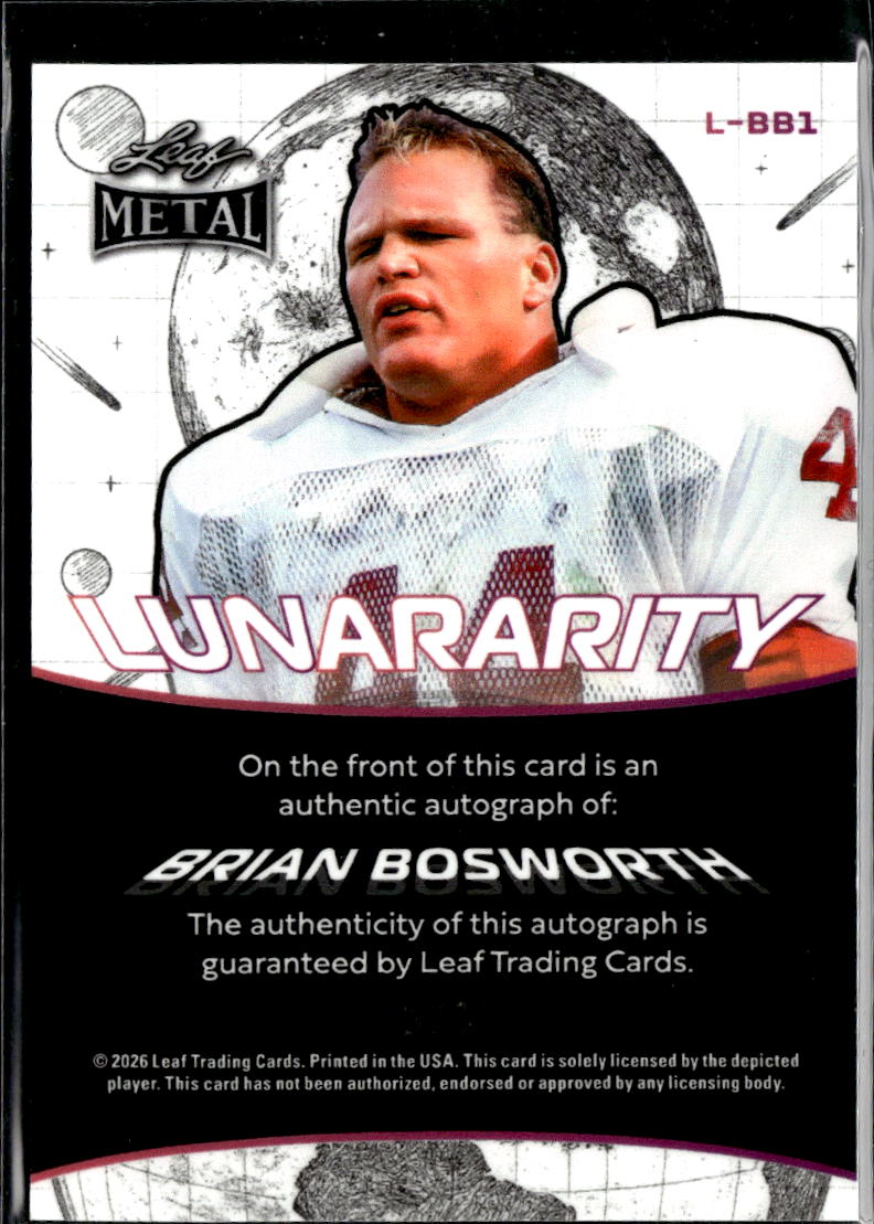 Brian Bosworth 2026 Leaf Metal Lunararity Auto Autograph Oklahoma Sooners 9/10
