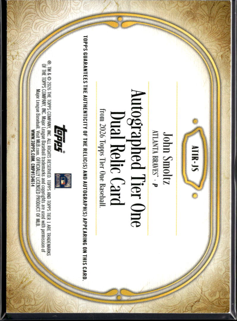 John Smoltz 2026 Topps Tier One Auto Autograph Patch 52/99 Atlanta Braves