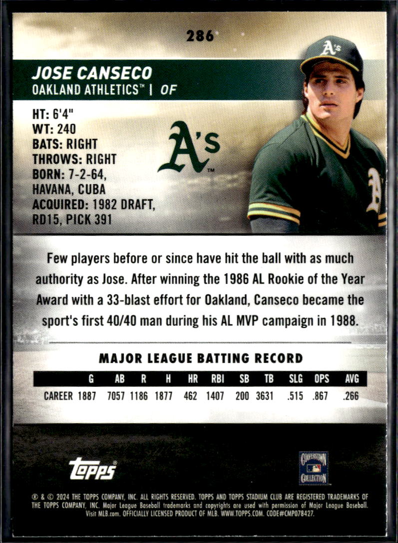Jose Canseco 2024 Topps Stadium Club GOLD Foil SSP Oakland Athletics