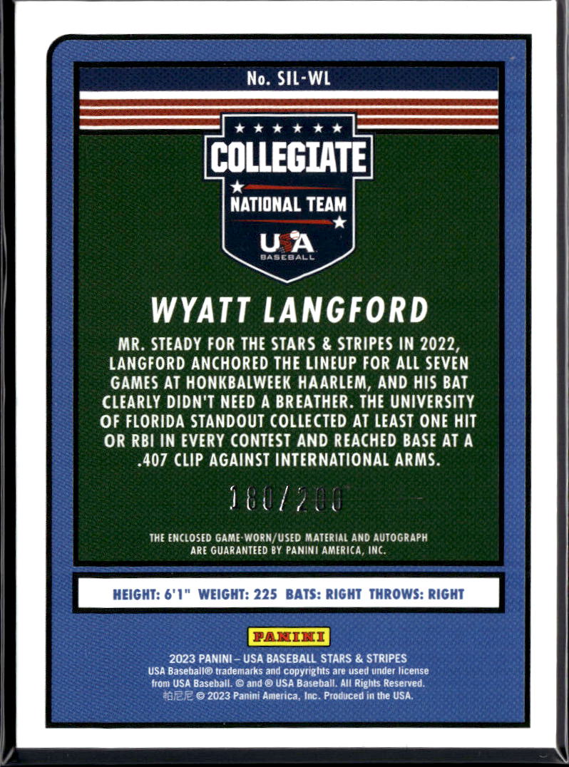 Wyatt Langford 2023 USA Stars & Stripes Auto Autograph Patch RC Rangers 180/200
