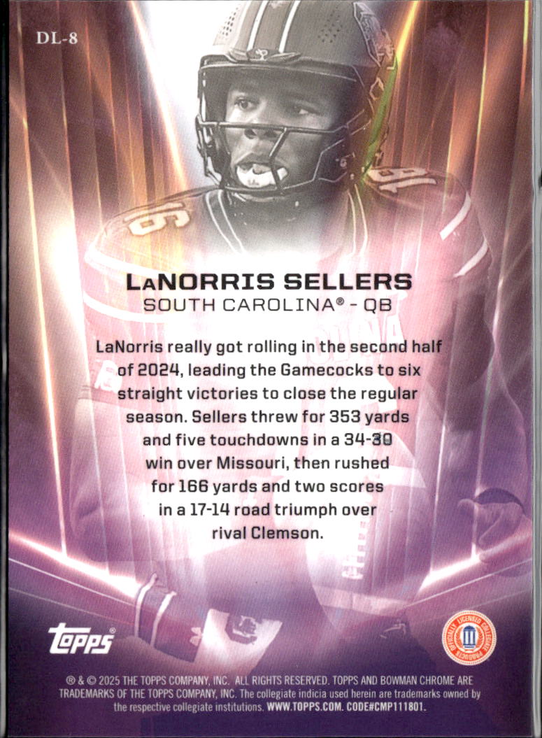 LaNorris Sellers 2025 Bowman Chrome Dean's List CASE HIT SSP South Carolina
