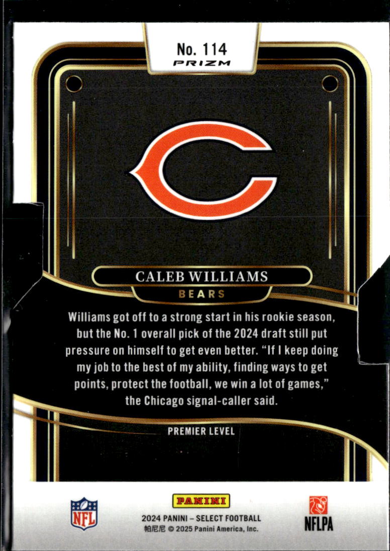 Caleb Williams 2024 Select Silver Prizm Die-Cut Rookie RC #114 Chicago Bears