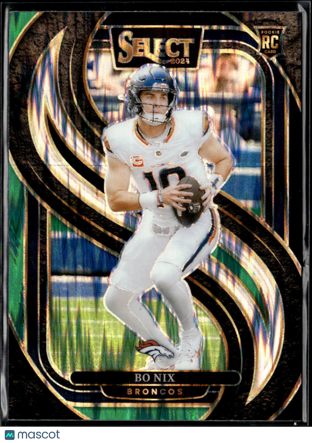 Bo Nix 2024 Select Black Green Shock Prizm Rookie RC Denver Broncos