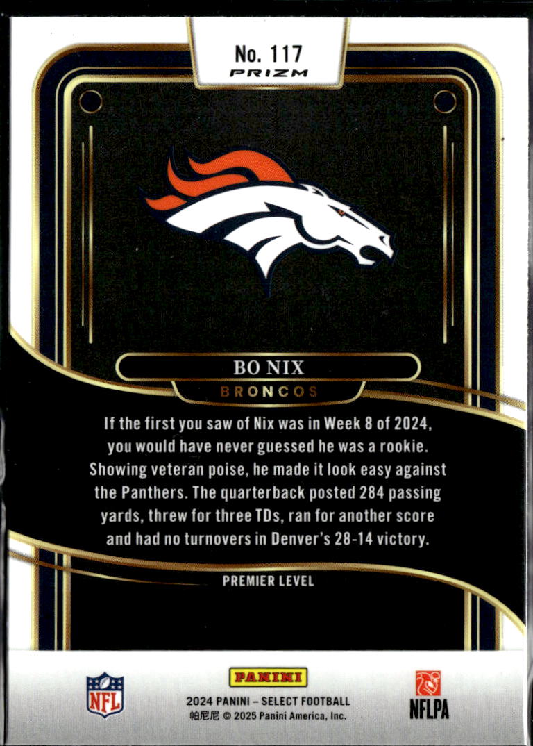 Bo Nix 2024 Select Black Green Shock Prizm Rookie RC Denver Broncos