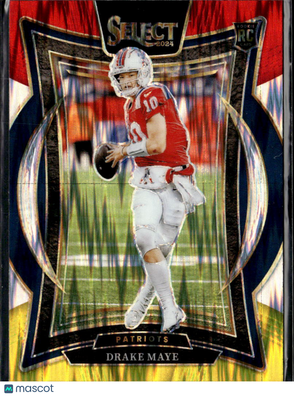 Drake Maye 2024 Select Red White Yellow Shock Rookie RC New England Patriots