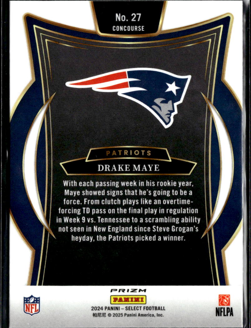 Drake Maye 2024 Select Red White Yellow Shock Rookie RC New England Patriots