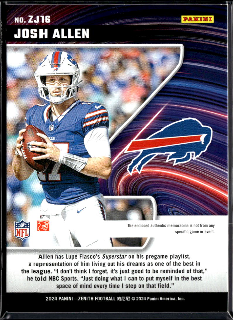 Josh Allen 2024 Zenith Z-Jersey Jersey Patch Buffalo Bills