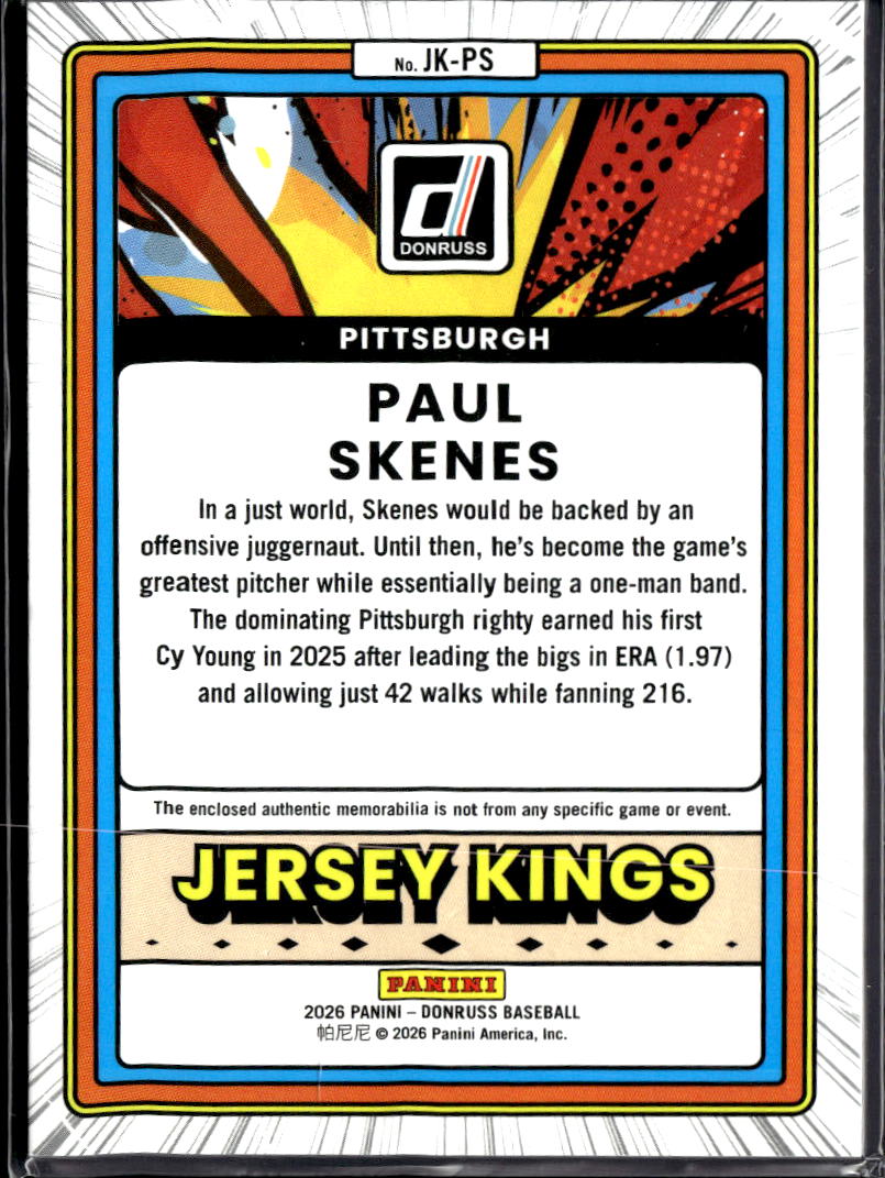 Paul Skenes 2026 Donruss Jersey Kings Patch Pittsburgh Pirates