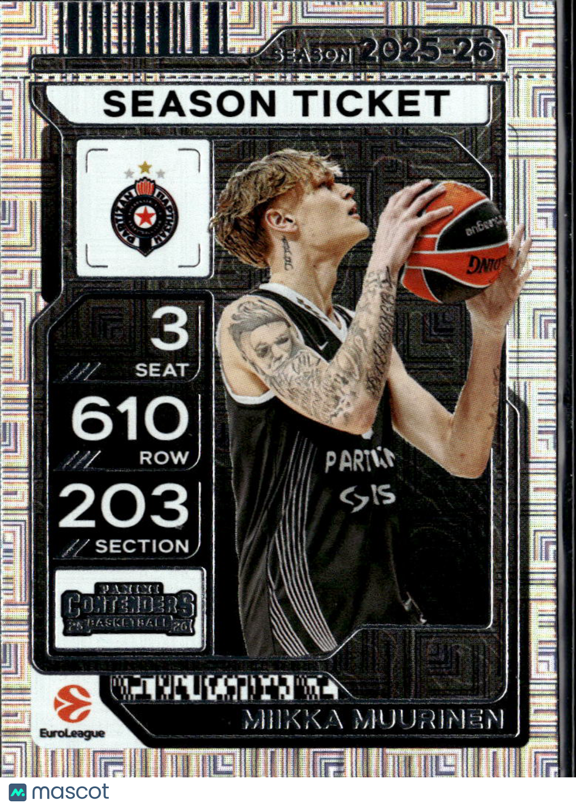 Miikka Muurinen 2026 Panini Contenders EuroLeague Basketball Partizan Belgrade