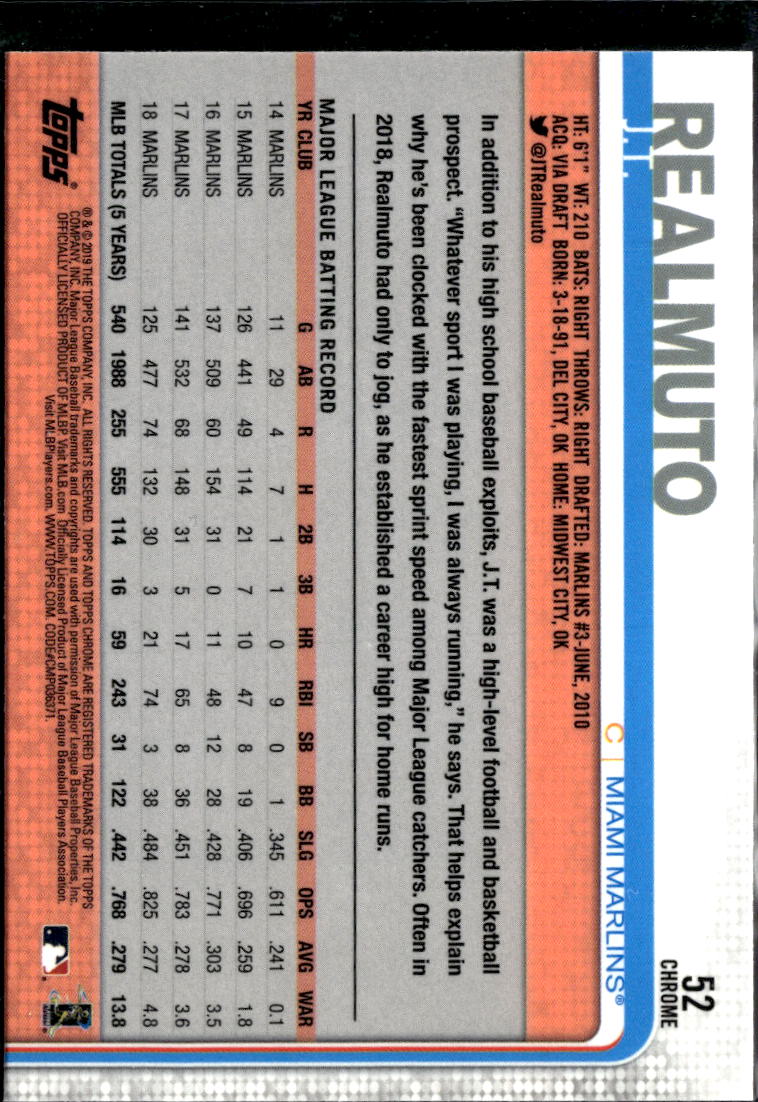 J.T. Realmuto 2019 Topps Chrome Sapphire Refractor Miami Marlins