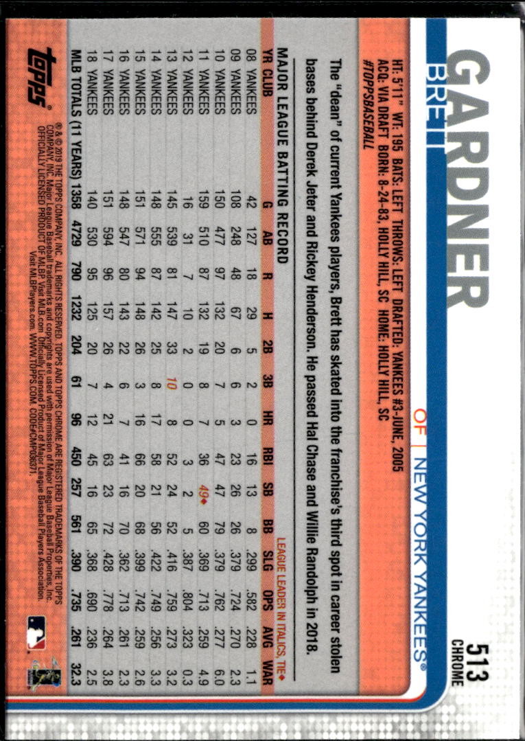 Brett Gardner 2019 Topps Chrome Sapphire Refractor New York Yankees