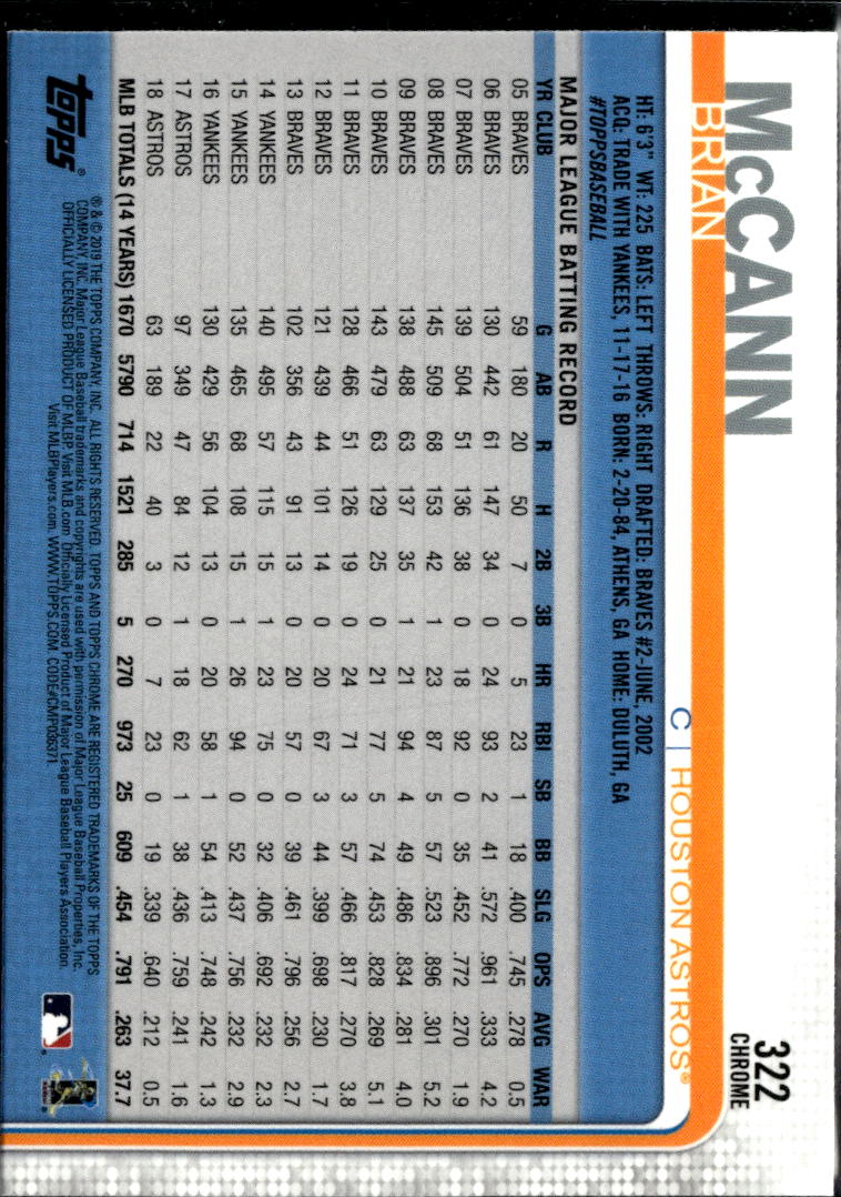 Brian McCann 2019 Topps Chrome Sapphire Refractor Houston Astros