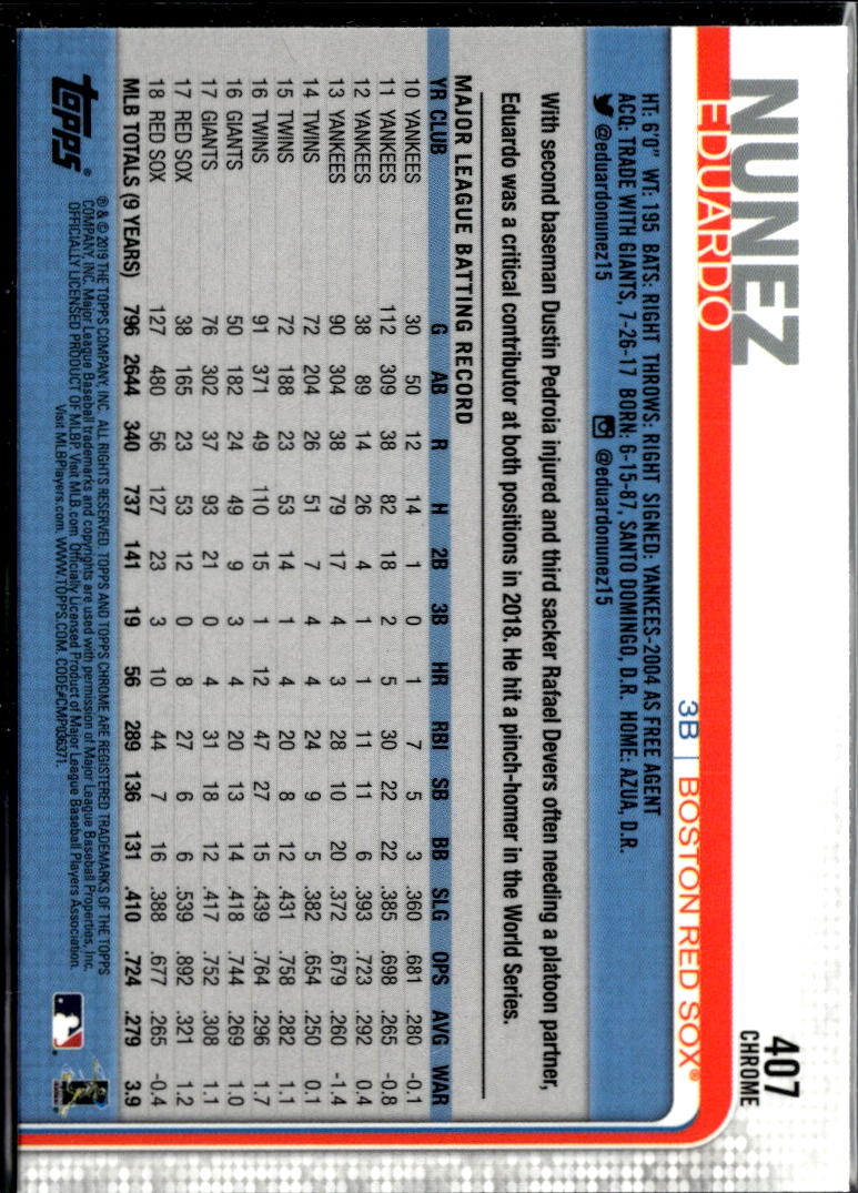 Eduardo Nuñez 2019 Topps Chrome Sapphire Refractor Boston Red Sox