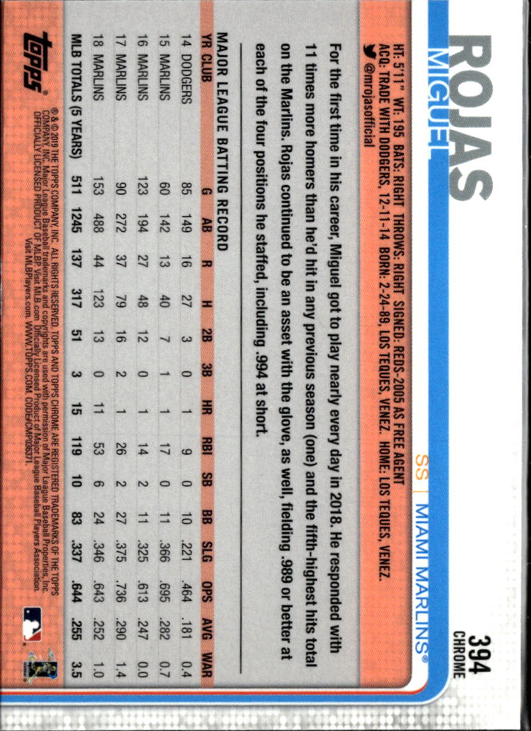 Miguel Rojas 2019 Topps Chrome Sapphire Refractor Miami Marlins